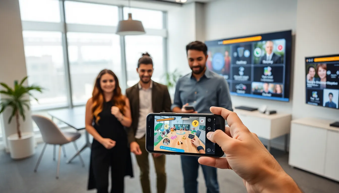 professionals demonstrating augmented reality in a modern workspace.