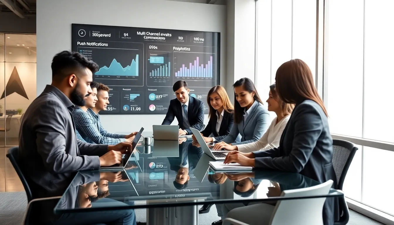 diverse professionals collaborating in a modern office on martech solutions.